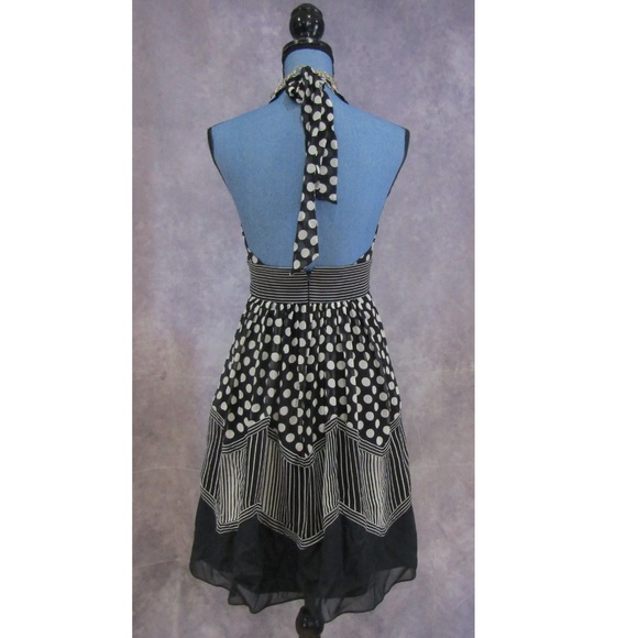 BCBGMaxAzria Silk Halter Dress Polka Dots & Stripe - Picture 5 of 7
